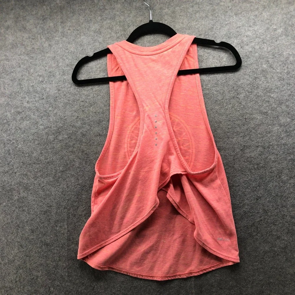 Nike Dri-Fit Running Tank Top Heather Pink Coral Yellow Wheel Graphic Womens XS